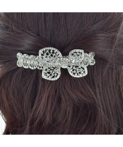 Sparkling Double Clip Crystal Bow Barrette