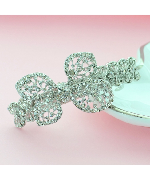 Sparkling Double Clip Crystal Bow Barrette
