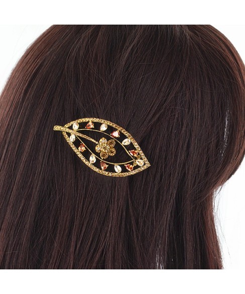 Luxurious Cubiczirconia Cutout Leaves Barrette