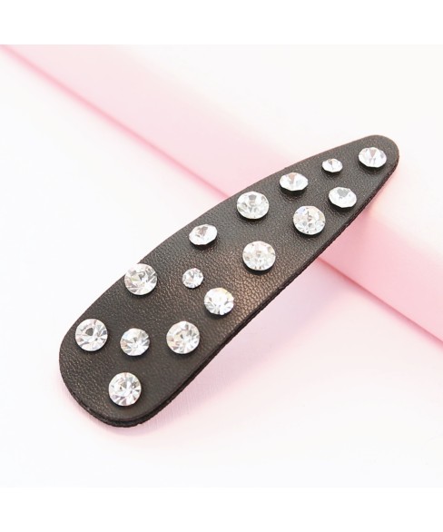 Faux Leather Rhinestone Snap Clip