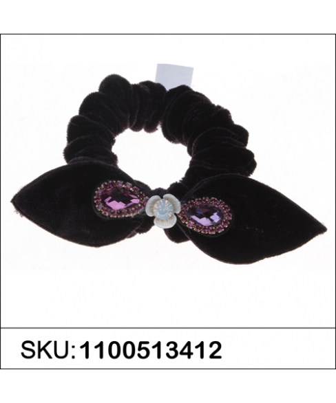 Silk Like Velvet Crystal Bow Ponytail Holder