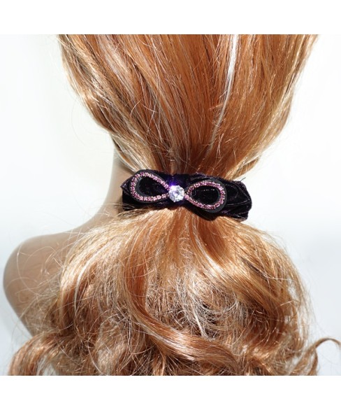 Silk Like Velvet Crystal Bow Ponytail Holder