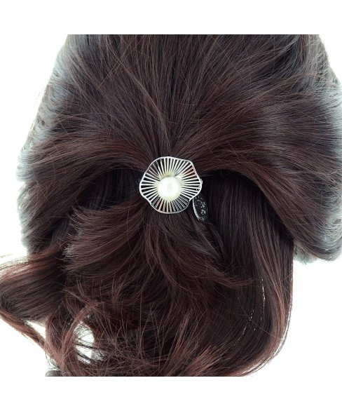 Faux Pearl Cutout Flower Ponytail Holder