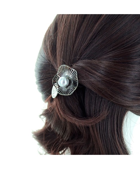 Faux Pearl Cutout Flower Ponytail Holder