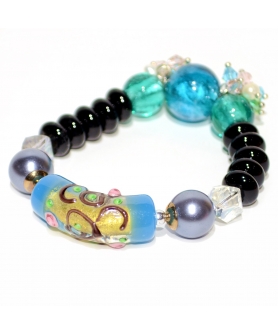 Hand Art Craft Beads & Crystal Stretch Bracelet
