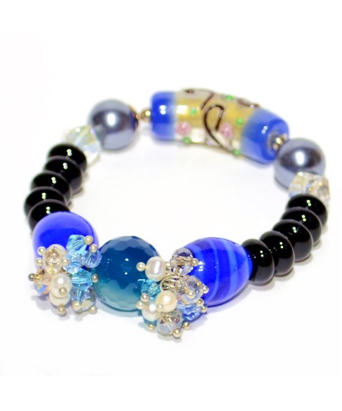 Hand Art Craft Beads & Crystal Stretch Bracelet