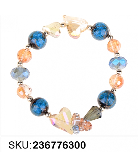 Crystal Heart & Beads Stretch Bracelet