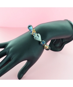 Crystal Heart & Beads Stretch Bracelet