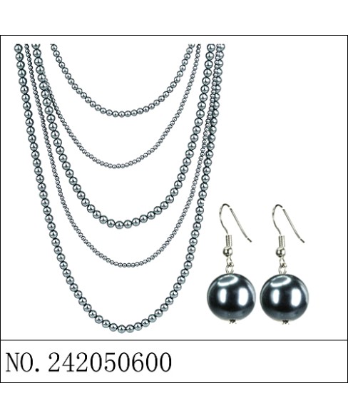 Necklace& Earr Set Gray