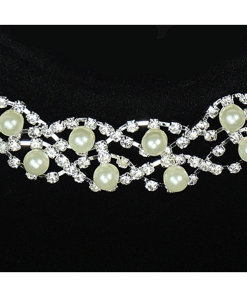 Rhinestone & Faux Pearl Evening Necklace Set