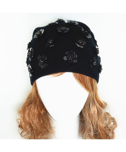 Double Layer Sequence Flower Beanie