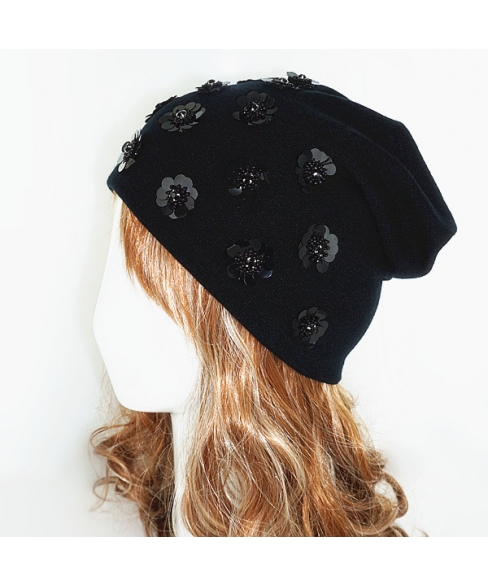 Double Layer Sequence Flower Beanie