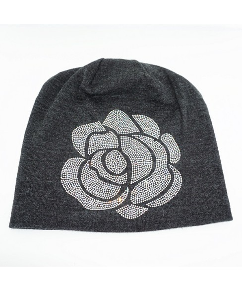 Double Layer Crystal Flower Beanie
