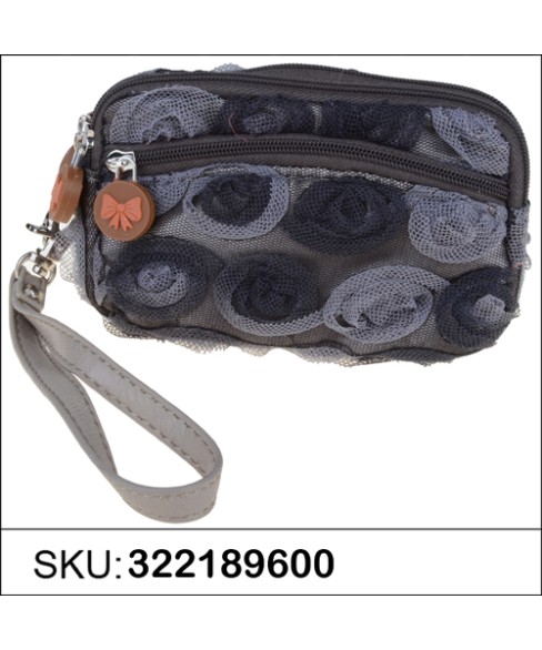 Floral Triple Compartment Wristlet Change Purse