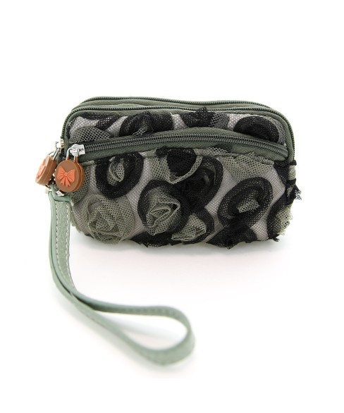 Floral Triple Compartment Wristlet Change Purse