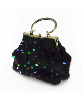 Faux Fur Sequin Embroidery Clutch