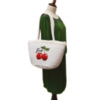 Cherry Embroidered Straw Tote