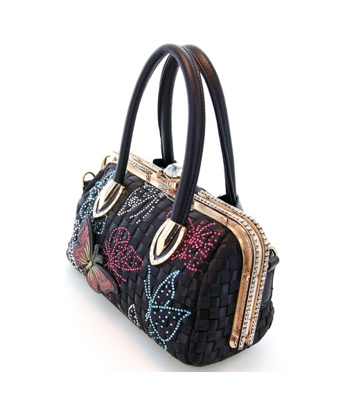 Top Carry Handles Buttrtfly Crystal Woven Bag