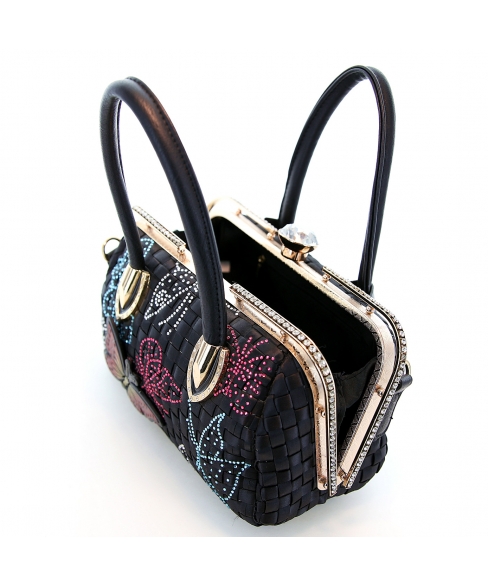 Top Carry Handles Buttrtfly Crystal Woven Bag