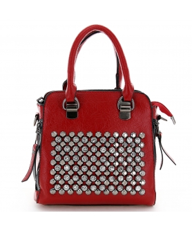 Crystal Studded Top Handle Faux Leather Tote