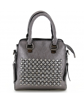 Crystal Studded Top Handle Faux Leather Tote