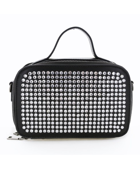 Rhinestone-Embellished Top Handle Clutch Bag