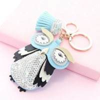 Glitter Crystal Owl Key Chain With Tassel