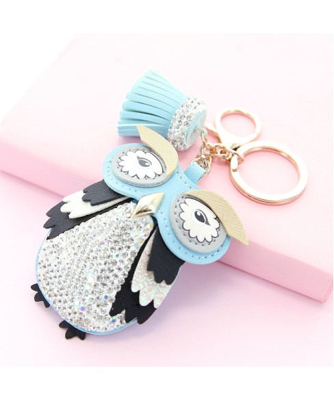 Glitter Crystal Owl Key Chain With Tassel