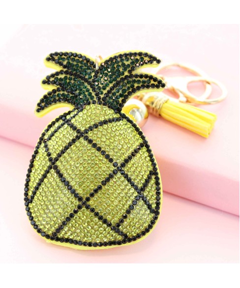 Glitter Crystal Pineapple Key Chain With Tassel