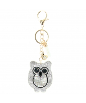 Glitter Crystal Owl Key Chain With Tassel