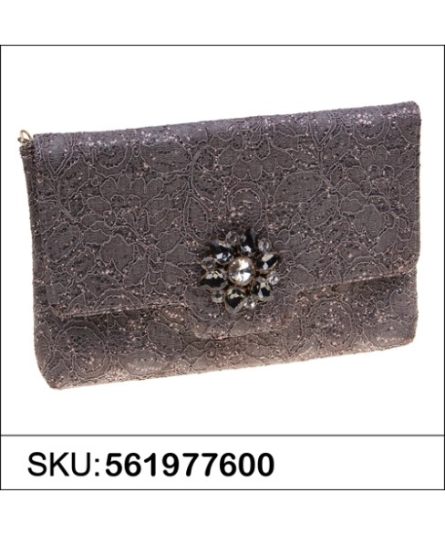 Crystal Buckle Glitter Lace Clutch