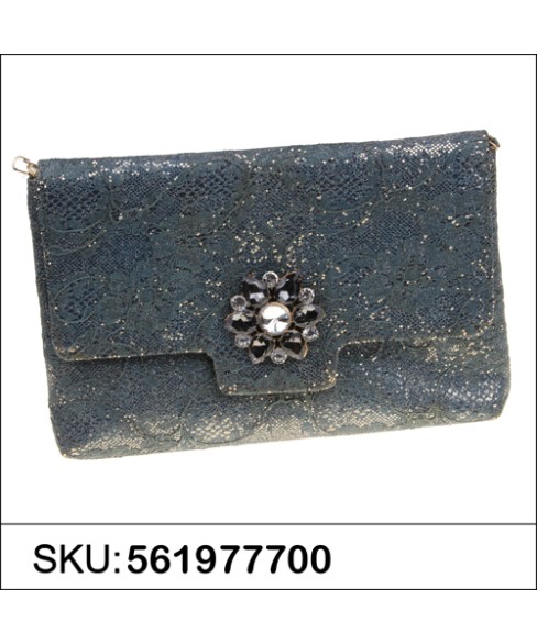 Crystal Buckle Glitter Lace Clutch