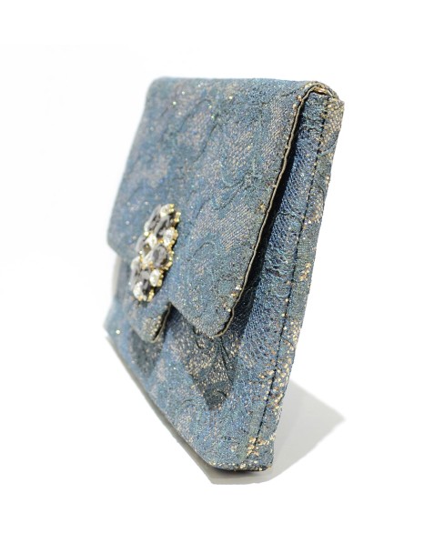 Crystal Buckle Glitter Lace Clutch