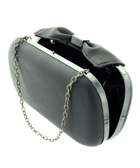 Bow Top Faux Metallic Leather Clutch