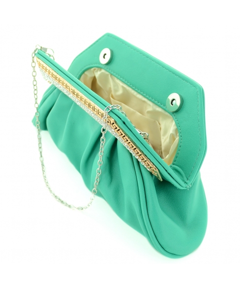 Crystal Frame Faux Leather Clutch