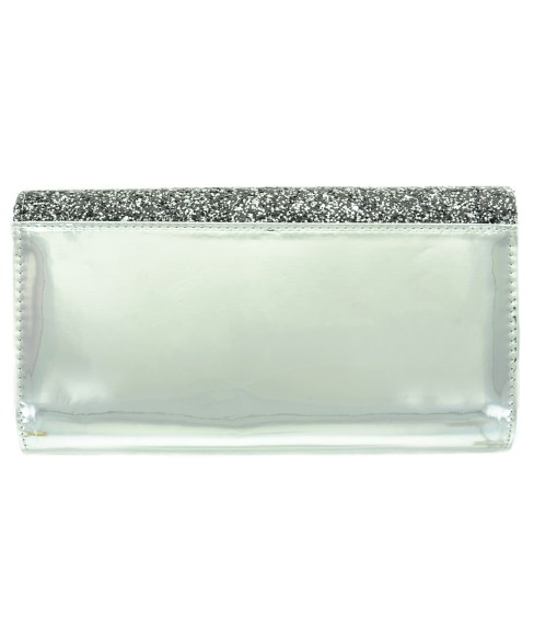 Glitter & Buckle Faux Patent Leather Clutch