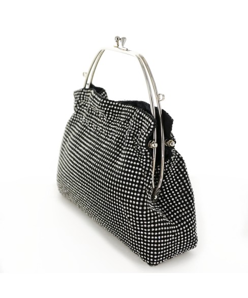 Women Rhinestone Crystal TopHandle Mesh Clutch Bag