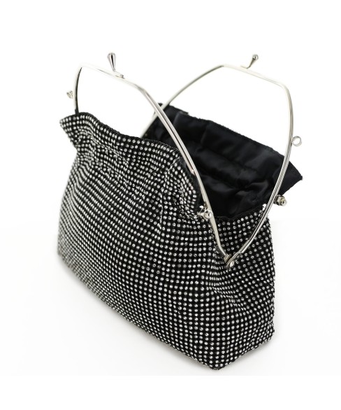 Women Rhinestone Crystal TopHandle Mesh Clutch Bag