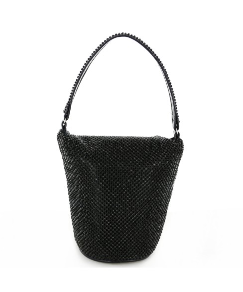 Top Handle Rhinestone Mesh Purse Bag