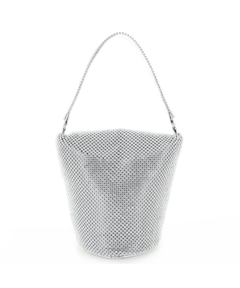 Top Handle Rhinestone Mesh Purse Bag