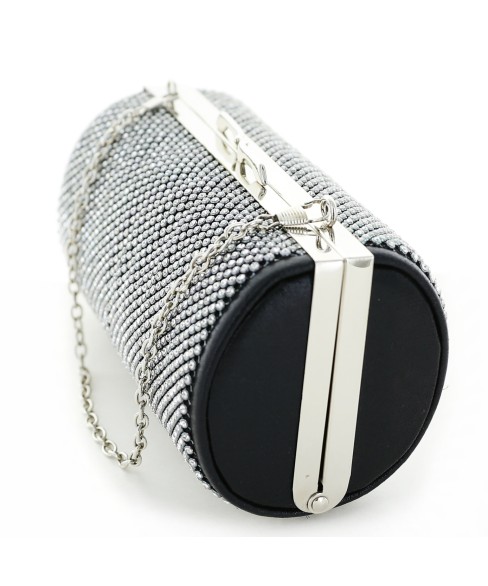 Women Rhinestone Crystal Mesh Cylinder Clutch Bag