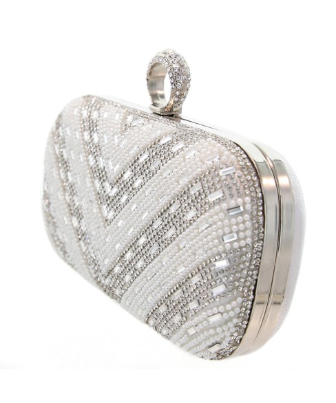 Ring Top Crystal & Pearl Embellished Clutch