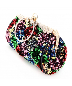 Multicolor Sequence Ring Handle Clutch Bag