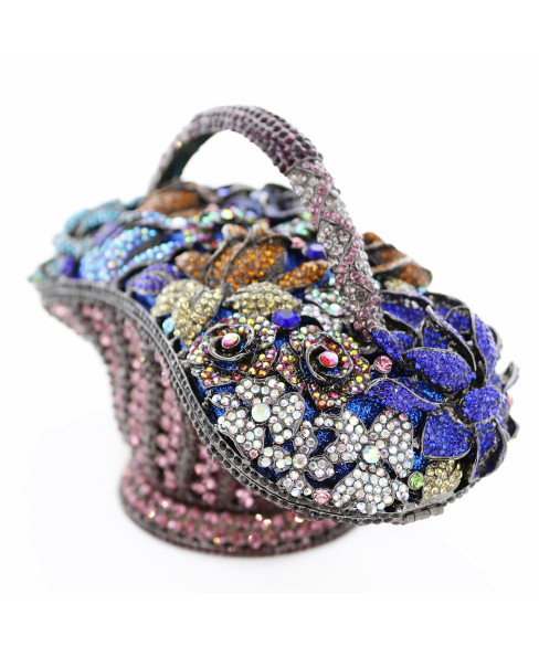 Crystal-Embellished Flower Basket Evening Clutch