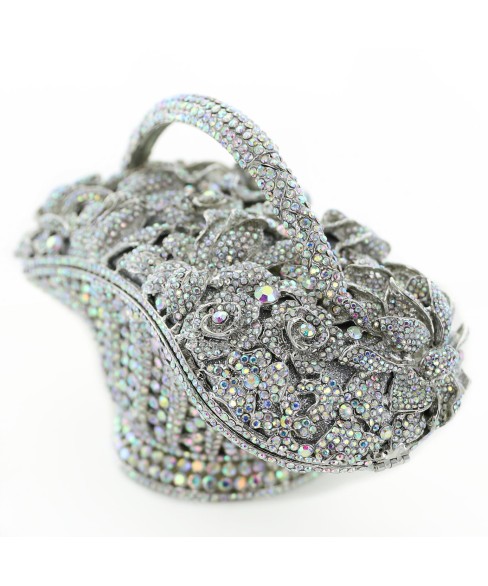 Crystal-Embellished Flower Basket Evening Clutch