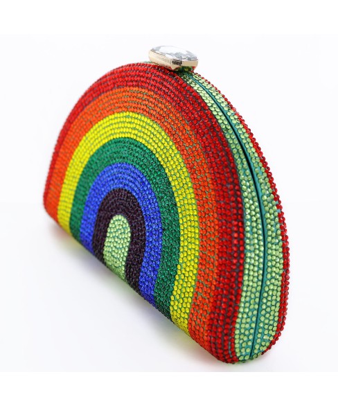 Crystal-Embellished  Rainbow Evening Clutch