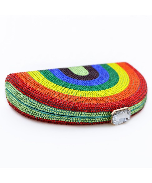 Crystal-Embellished  Rainbow Evening Clutch