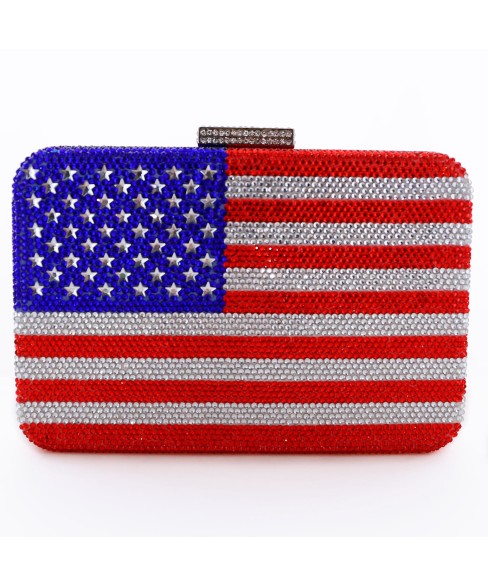 Crystal-Embellished  American Flag Evening Clutch