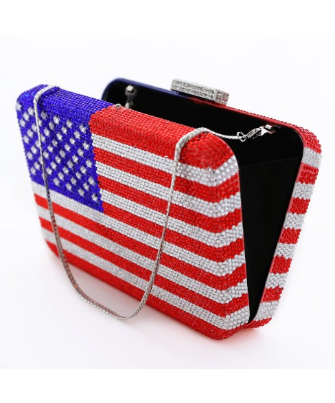 Crystal-Embellished  American Flag Evening Clutch