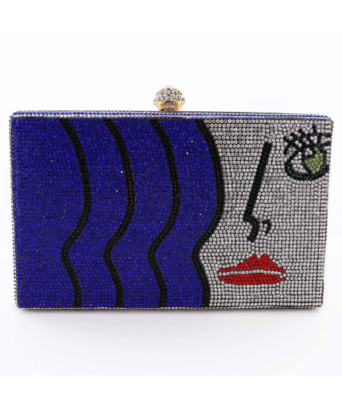 Crystal-Embellished Rhinestone Face Clutch Bag